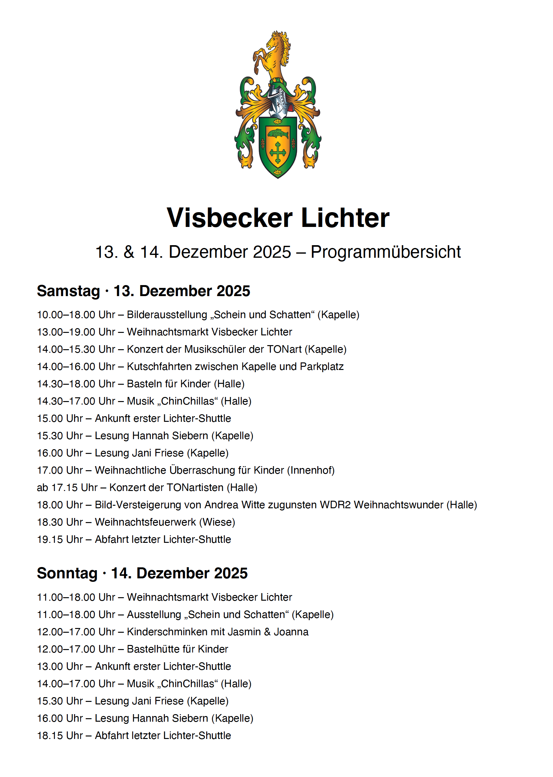Visbecker Lichter Programmübersicht